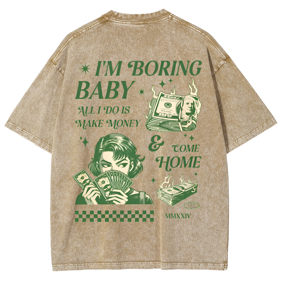 I'm Boring Baby Unisex Fit Washed Oversized T-Shirt-moweekender