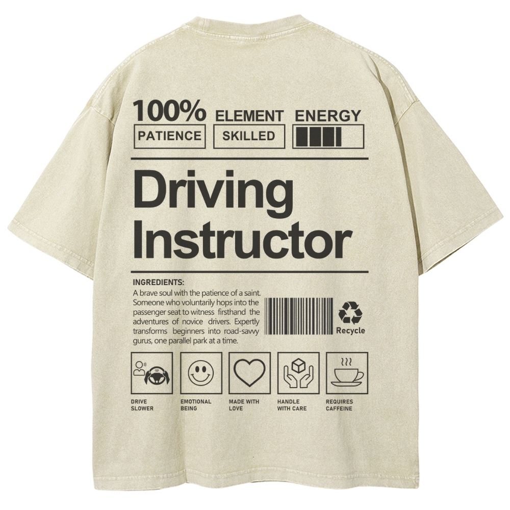 Driving Instructor Pattern Washed Vintage Short Sleeves T-Shirt-moweekender