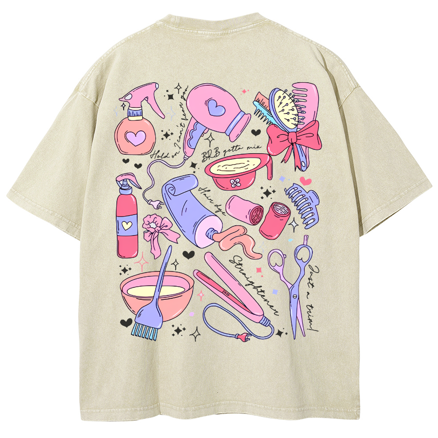 Comb Scissors Hair Dryer Unisex Fit Washed T-Shirt-moweekender