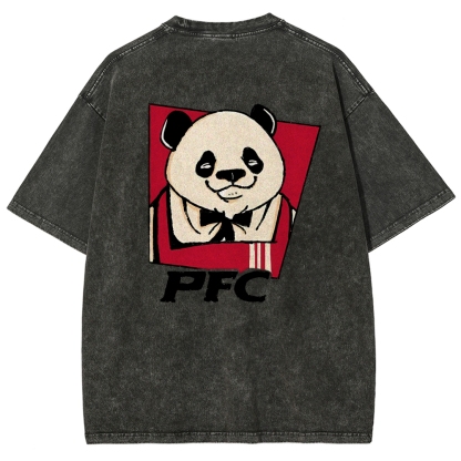 PFC Panda Printed Washed Vintage Short Sleeves T-Shirt-moweekender