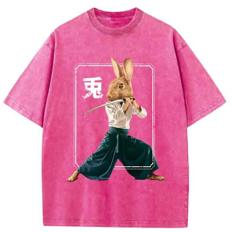 Rabbit Ninja Washed Vintage T-Shirt-moweekender