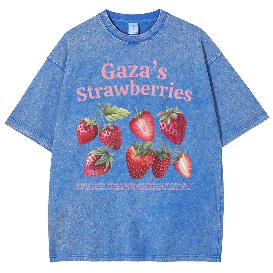 Gaza's Strawberries Fruits Unisex Fit Washed Oversized T-Shirt-moweekender