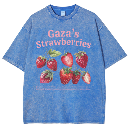 Gaza's Strawberries Fruits Unisex Fit Washed Oversized T-Shirt-moweekender