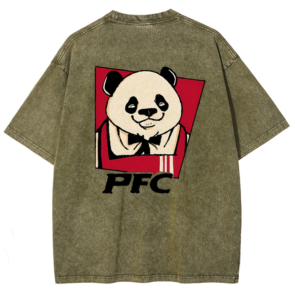 PFC Panda Printed Washed Vintage Short Sleeves T-Shirt-moweekender
