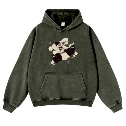Casual Panda Pattern Vintage Washed Hoodie-moweekender