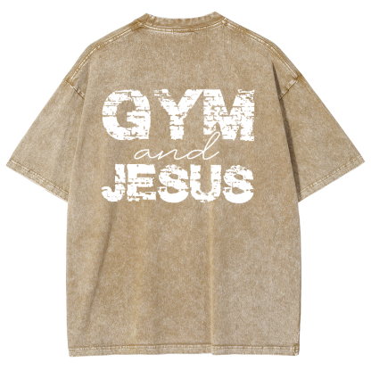 Gym And Jesus Unisex Fit Washed Oversized T-Shirt-moweekender