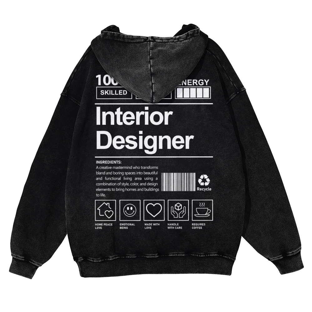 Interior Designer Printed Vintage Washed Hoodie-moweekender