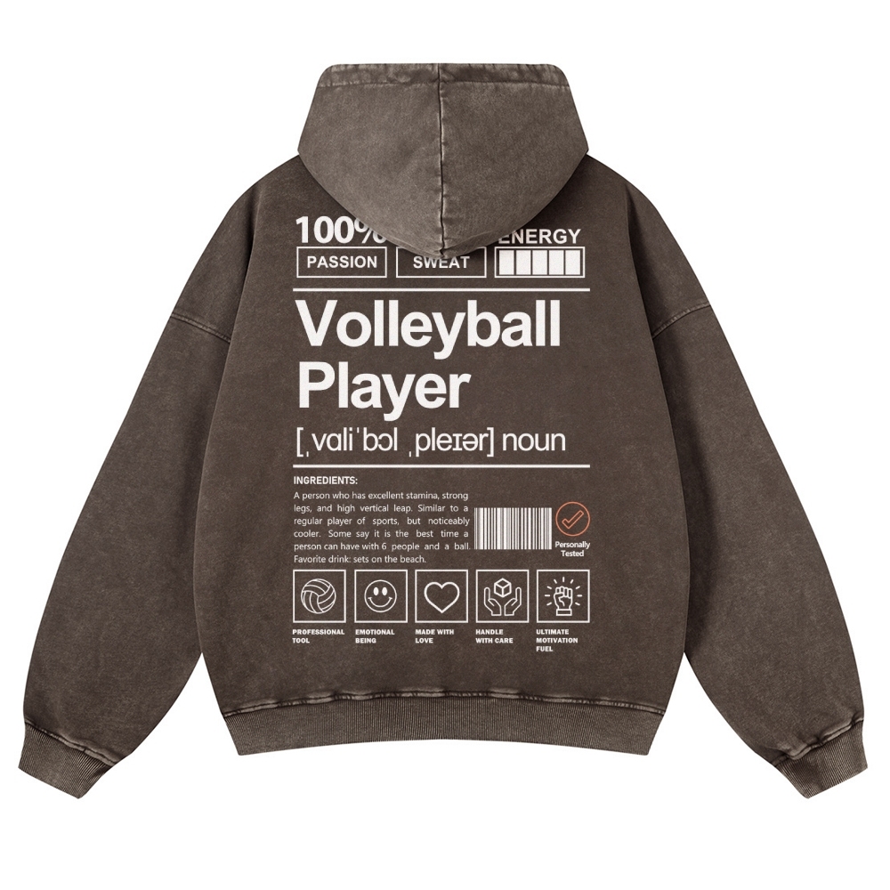 Vollyball Player Printed Vintage Washed Hoodie-moweekender