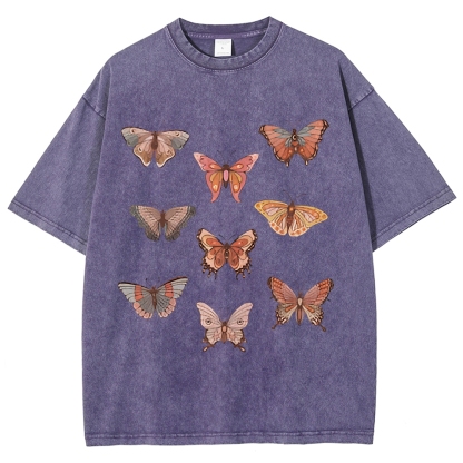 Butterfly Specimen Vintage Snowflake Washed T-Shirt-moweekender