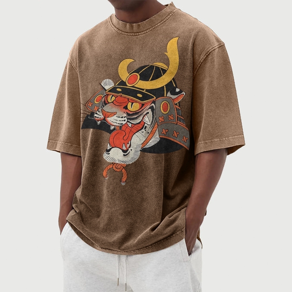 Tiger Warrior Washed Vintage Short Sleeves T-Shirt-moweekender