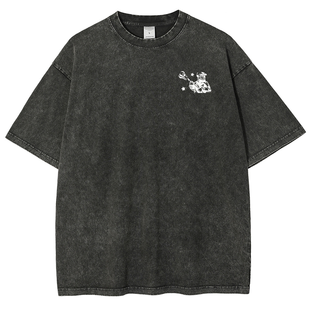 Lacrosse Player Pattern Washed Vintage Short Sleeves T-Shirt-moweekender