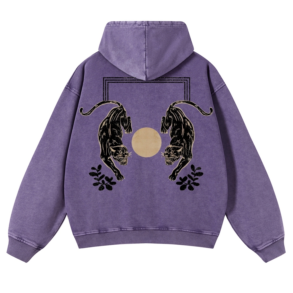 Fierce Panther Pattern Vintage Washed Hoodie-moweekender
