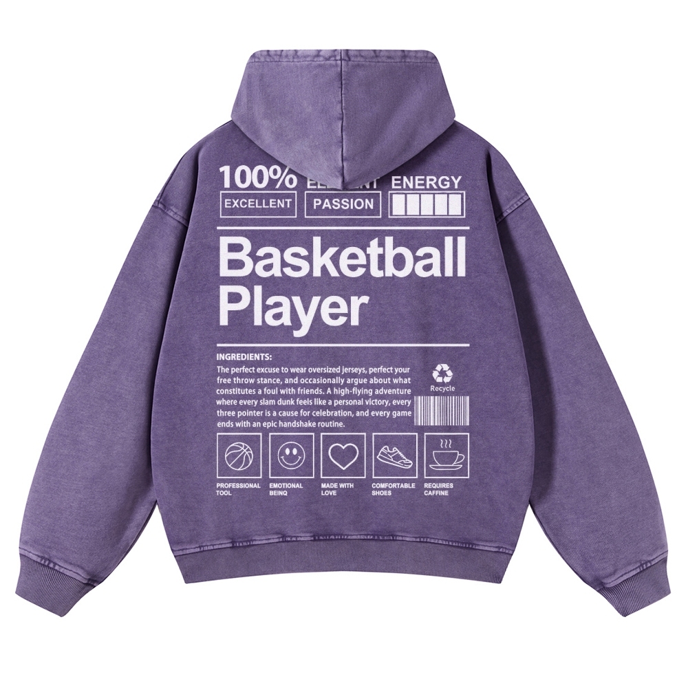 Basketball Player Vintage Washed Hoodie