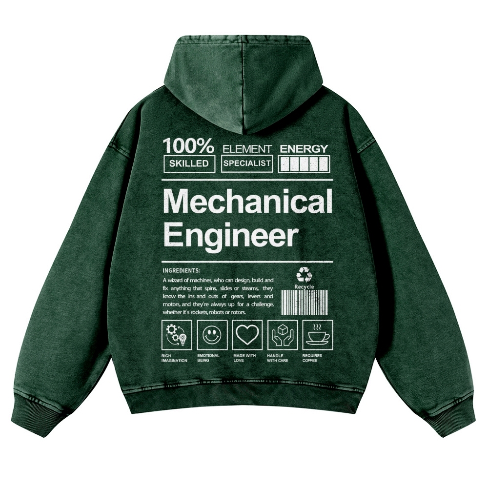 Mechanical Engineer Unisex Fit Vintage Washed Hoodie