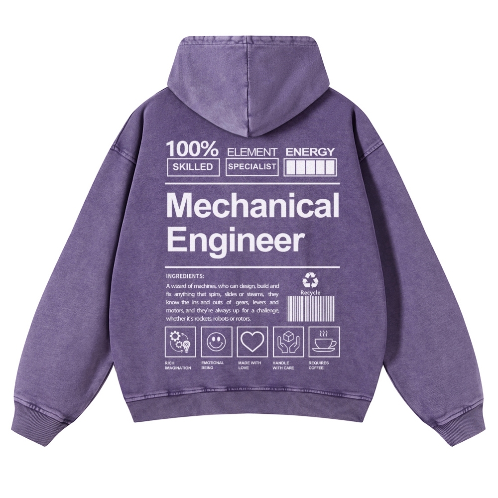Mechanical Engineer Unisex Fit Vintage Washed Hoodie