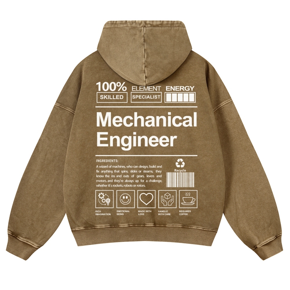 Mechanical Engineer Unisex Fit Vintage Washed Hoodie