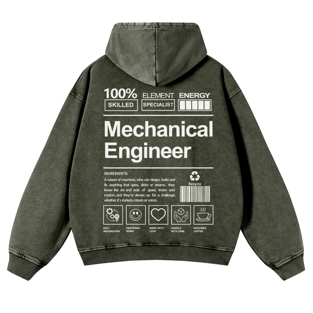 Mechanical Engineer Unisex Fit Vintage Washed Hoodie