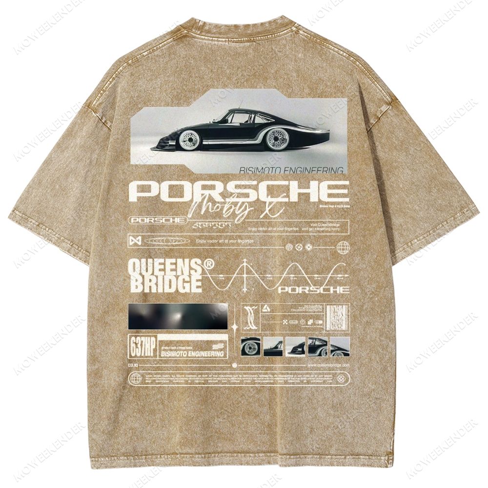 Retro Racing Cars Letter Unisex Fit Washed T-Shirt