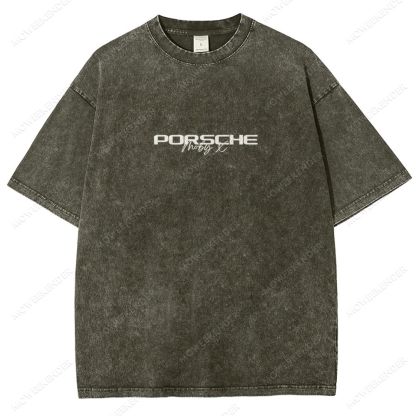 Retro Racing Cars Letter Unisex Fit Washed T-Shirt
