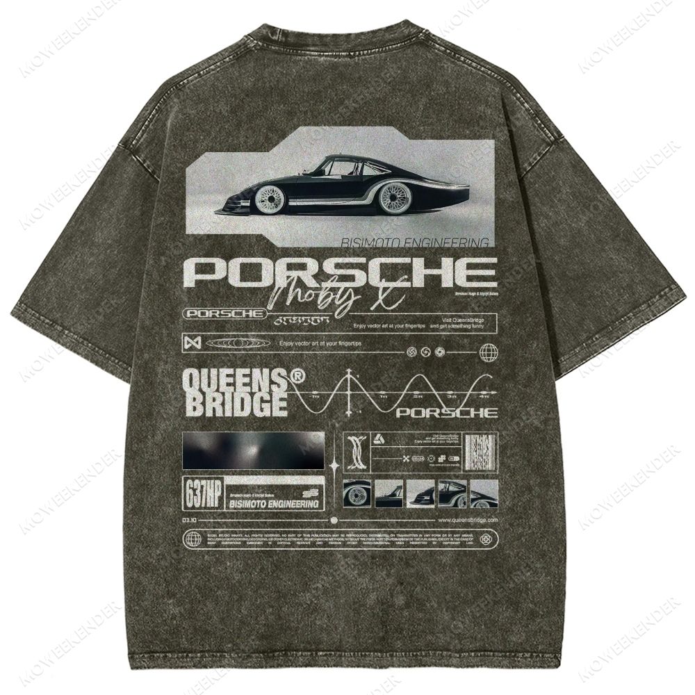 Retro Racing Cars Letter Unisex Fit Washed T-Shirt