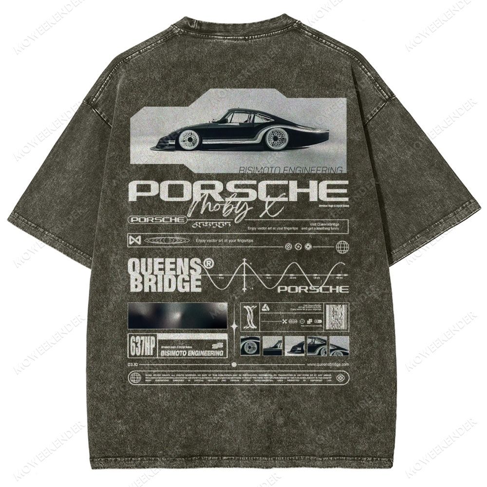 Retro Racing Cars Letter Unisex Fit Washed T-Shirt