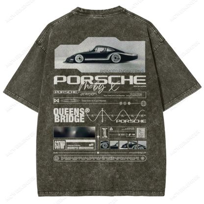 Retro Racing Cars Letter Unisex Fit Washed T-Shirt