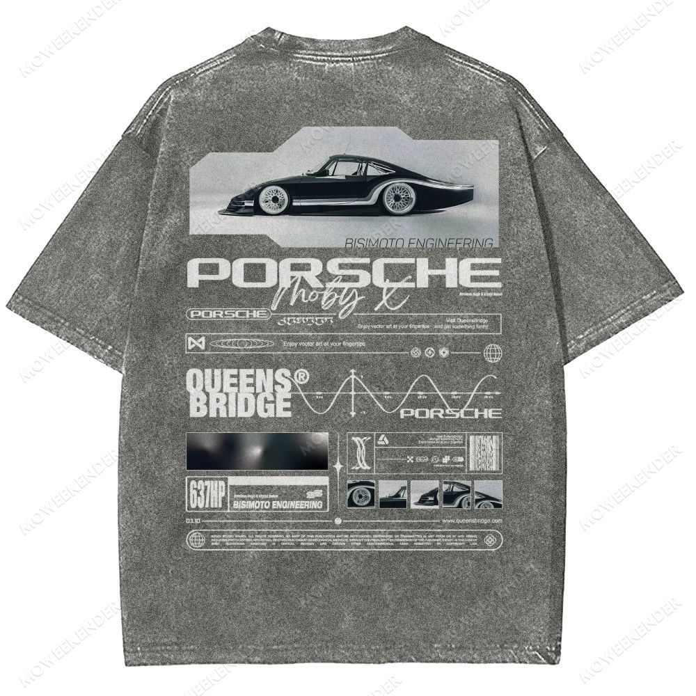 Retro Racing Cars Letter Unisex Fit Washed T-Shirt