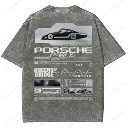 Retro Racing Cars Letter Unisex Fit Washed T-Shirt