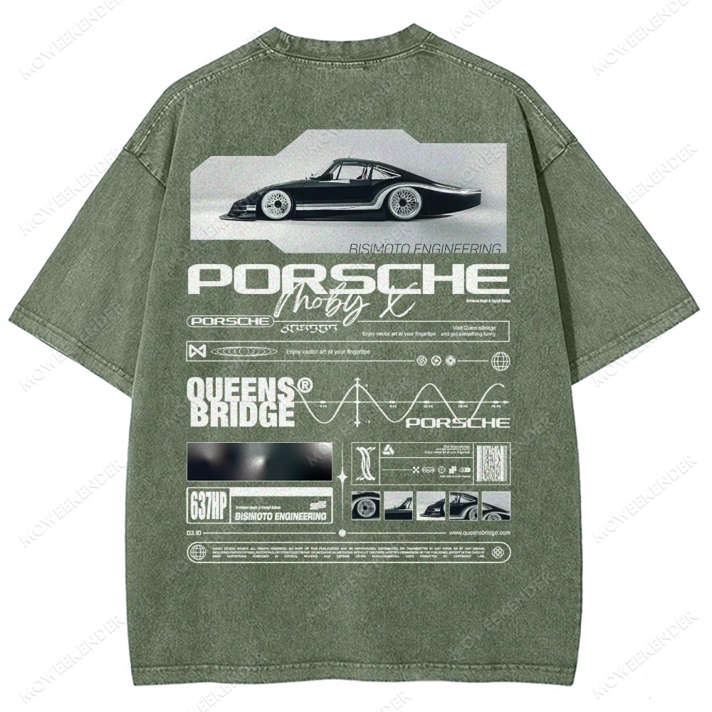 Retro Racing Cars Letter Unisex Fit Washed T-Shirt