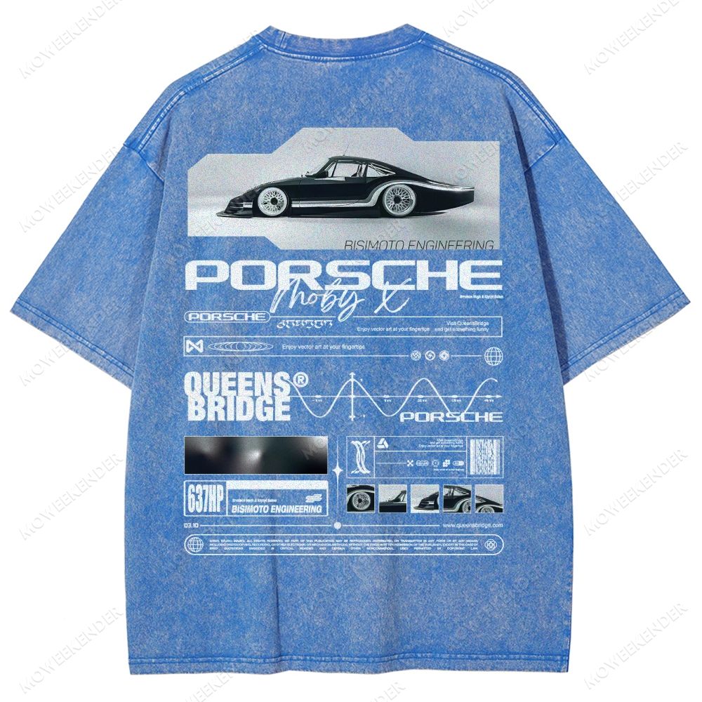 Retro Racing Cars Letter Unisex Fit Washed T-Shirt