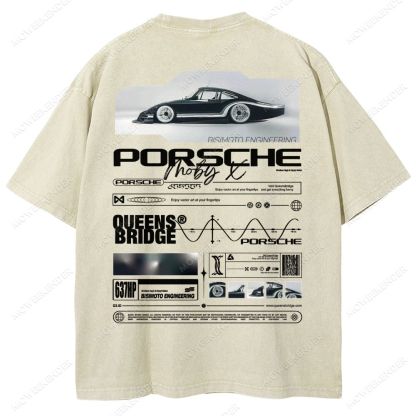 Retro Racing Cars Letter Unisex Fit Washed T-Shirt