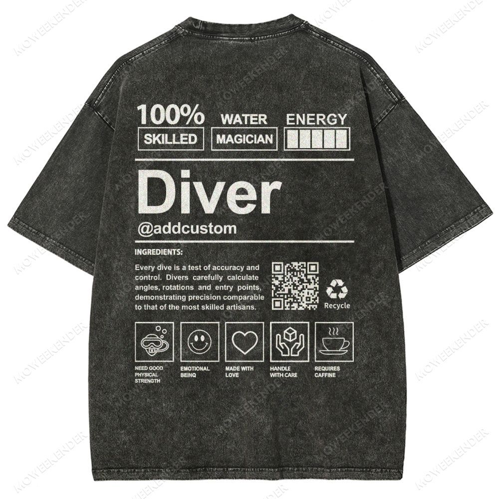Diver QR Code Custom Unisex Fit Washed T-Shirt