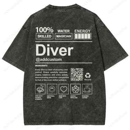 Diver QR Code Custom Unisex Fit Washed T-Shirt