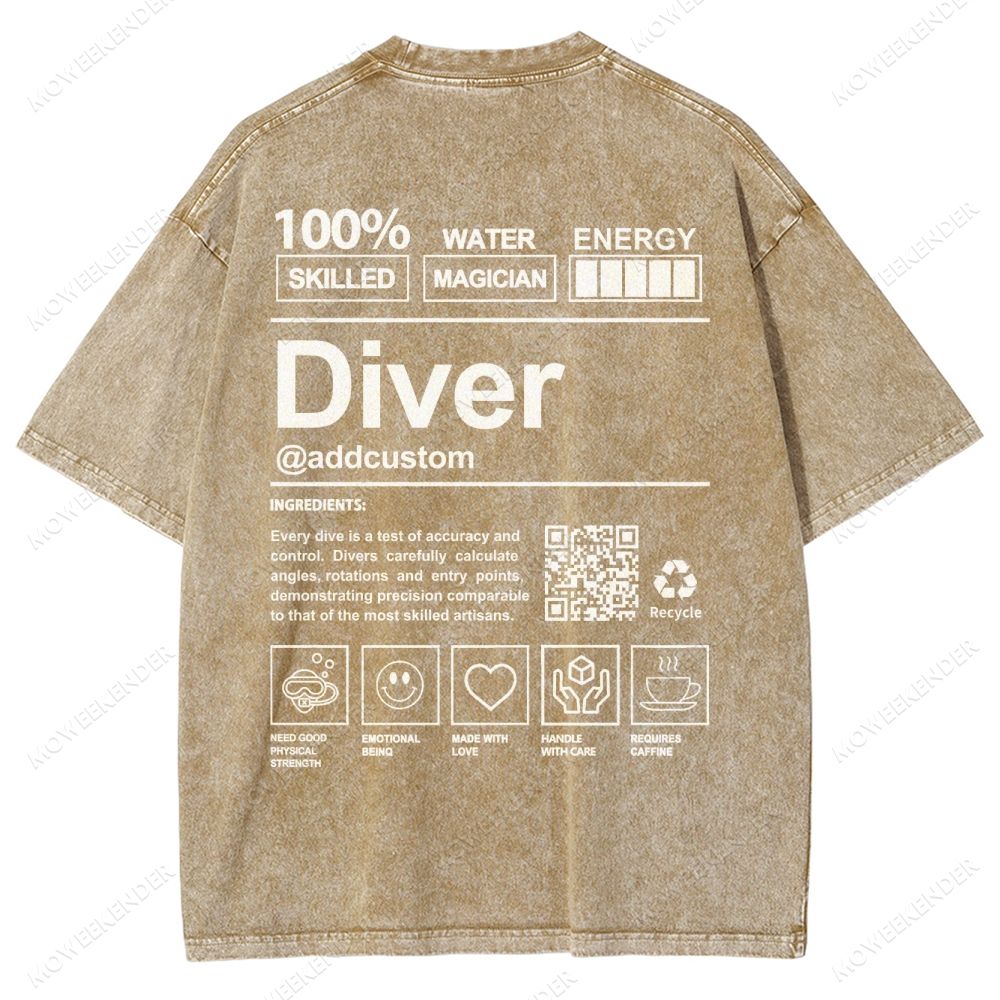 Diver QR Code Custom Unisex Fit Washed T-Shirt