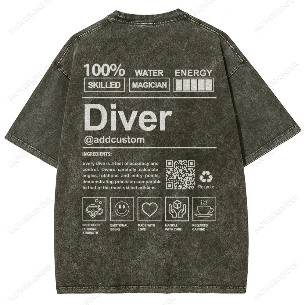 Diver QR Code Custom Unisex Fit Washed T-Shirt