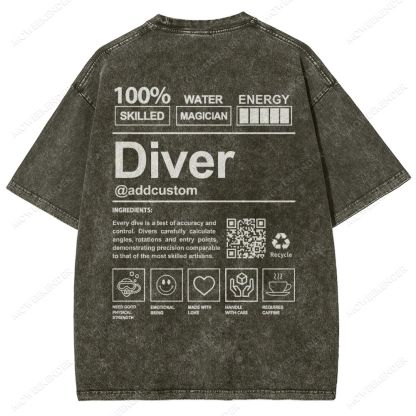 Diver QR Code Custom Unisex Fit Washed T-Shirt