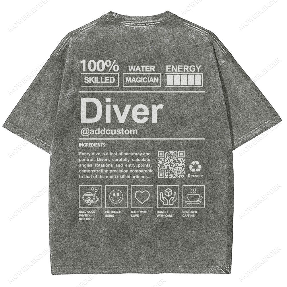 Diver QR Code Custom Unisex Fit Washed T-Shirt