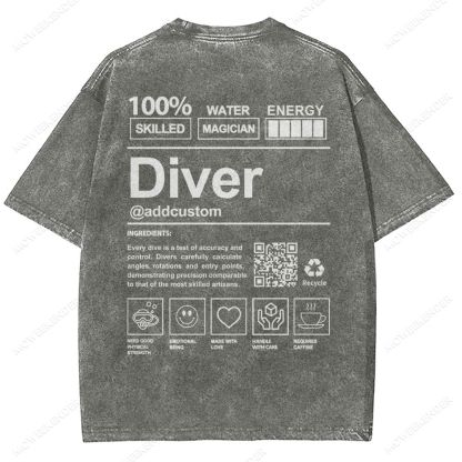 Diver QR Code Custom Unisex Fit Washed T-Shirt