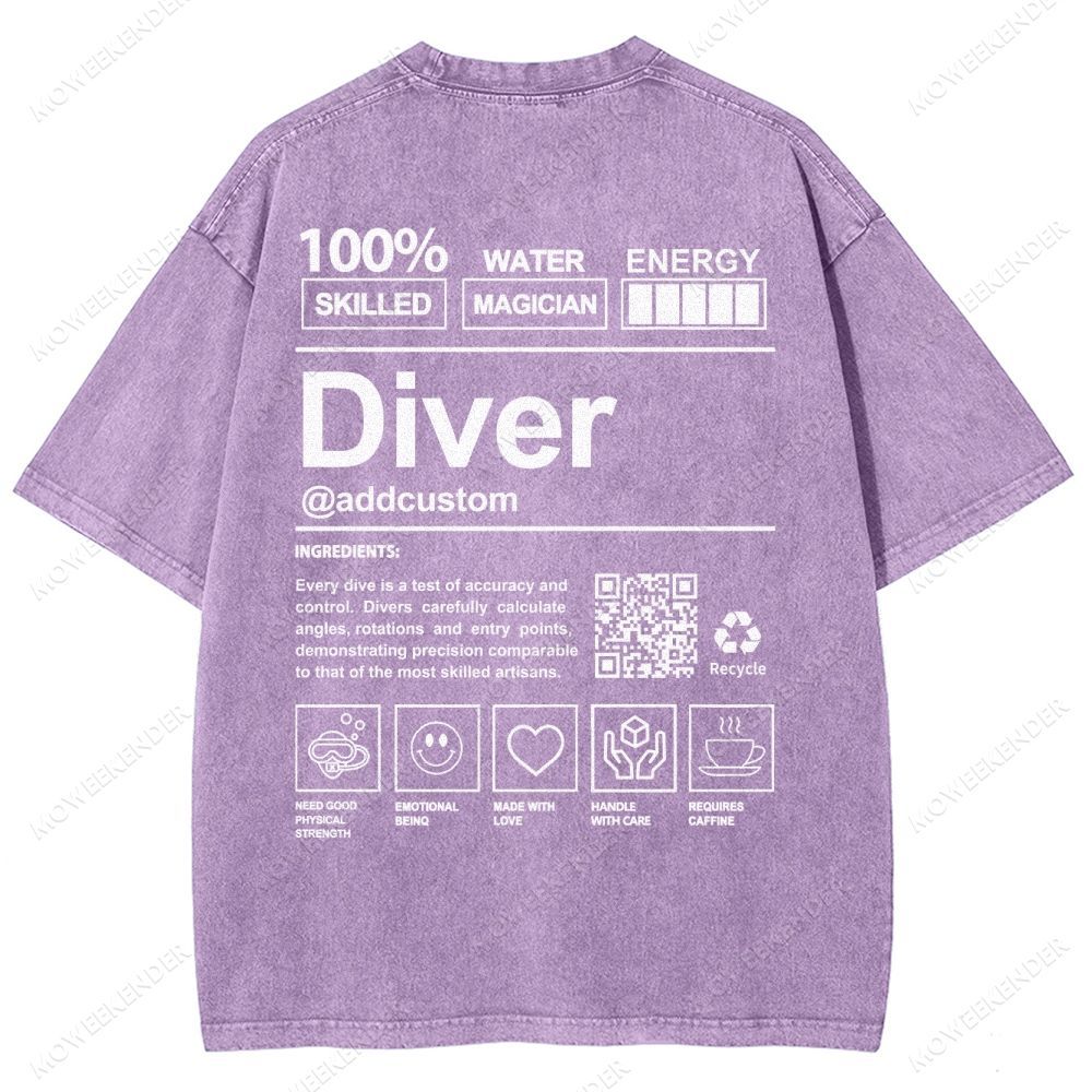 Diver QR Code Custom Unisex Fit Washed T-Shirt