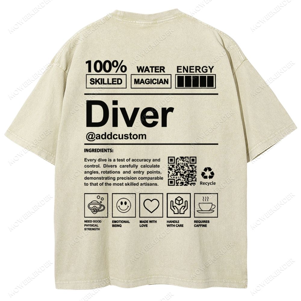 Diver QR Code Custom Unisex Fit Washed T-Shirt