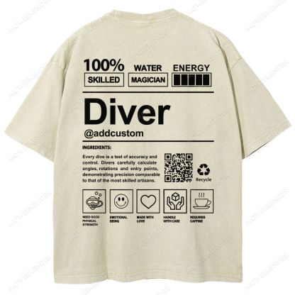 Diver QR Code Custom Unisex Fit Washed T-Shirt