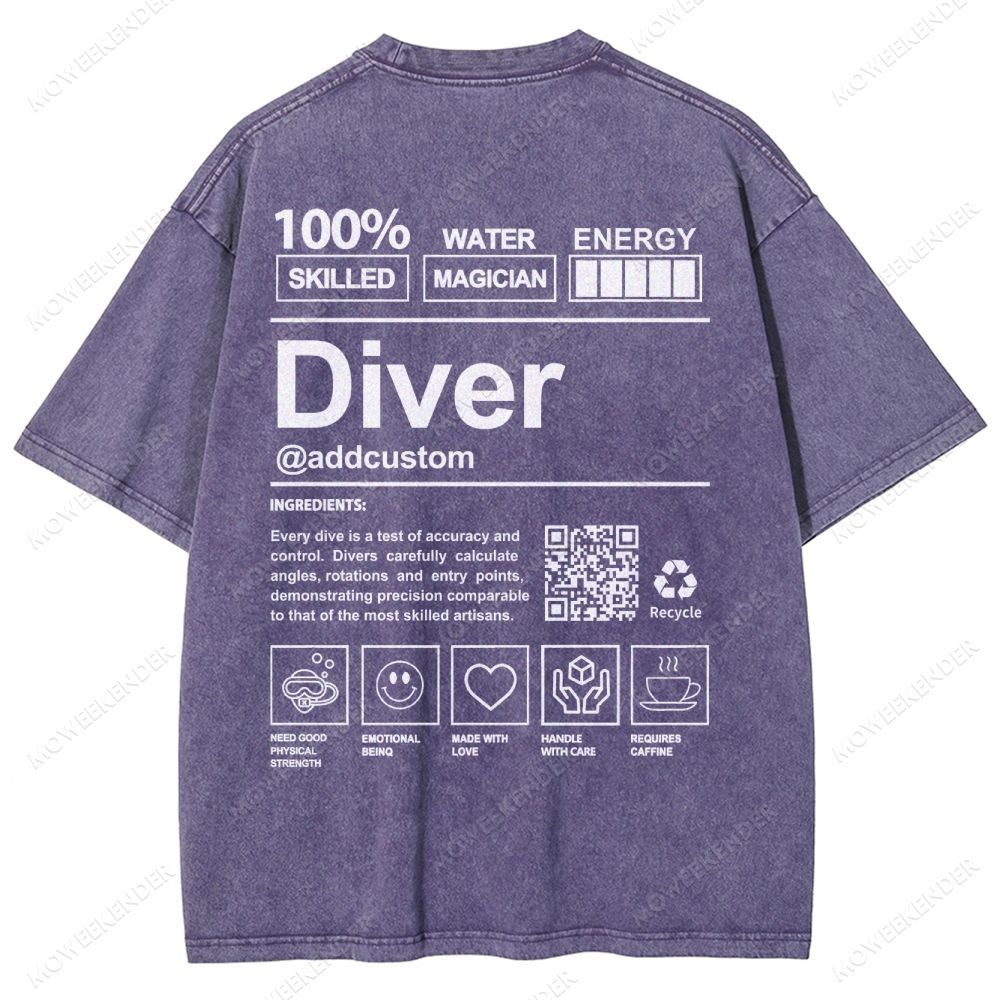 Diver QR Code Custom Unisex Fit Washed T-Shirt
