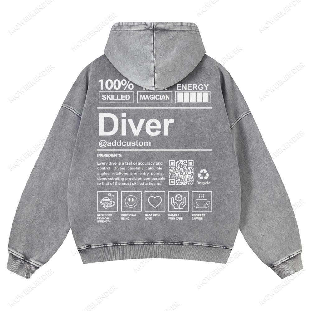 Diver QR Code Custom Unisex Fit Vintage Washed Hoodie