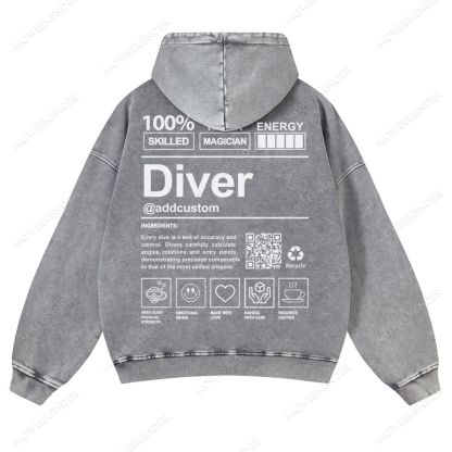 Diver QR Code Custom Unisex Fit Vintage Washed Hoodie
