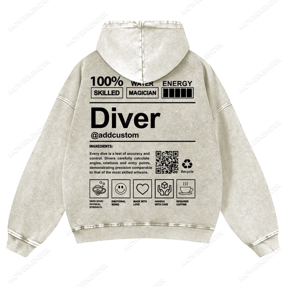Diver QR Code Custom Unisex Fit Vintage Washed Hoodie