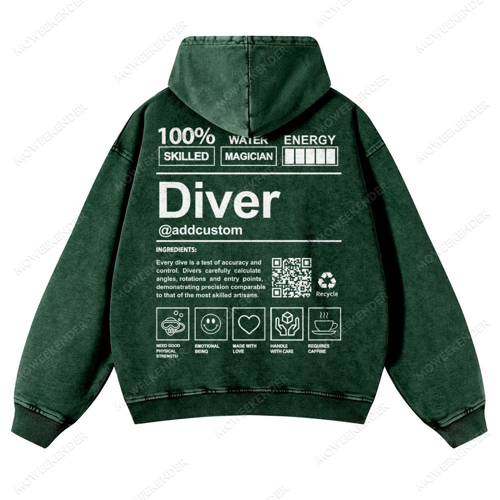 Diver QR Code Custom Unisex Fit Vintage Washed Hoodie