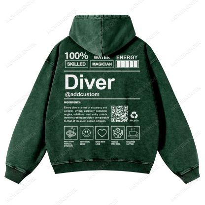 Diver QR Code Custom Unisex Fit Vintage Washed Hoodie