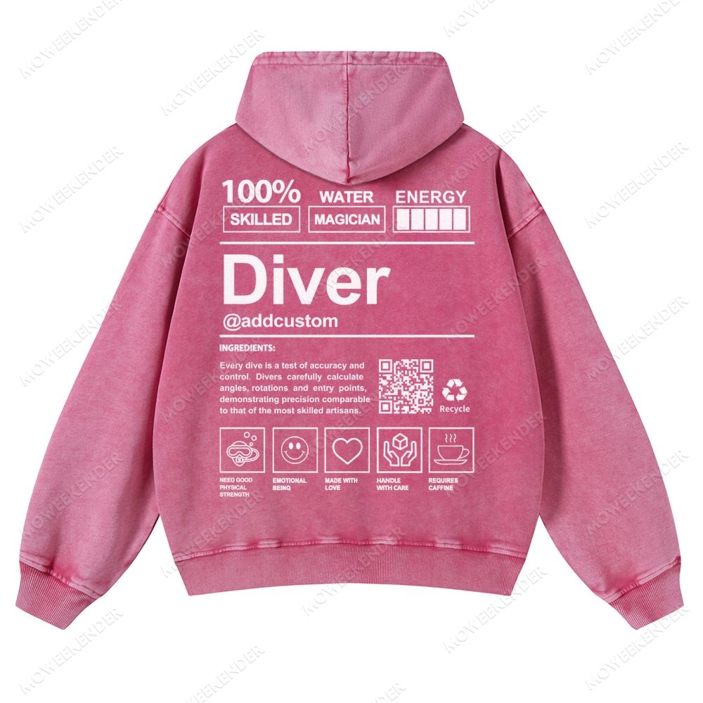Diver QR Code Custom Unisex Fit Vintage Washed Hoodie