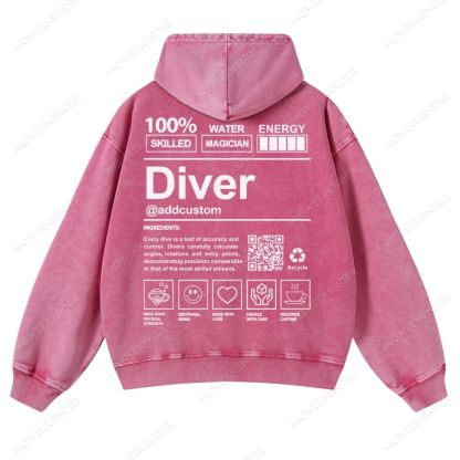 Diver QR Code Custom Unisex Fit Vintage Washed Hoodie