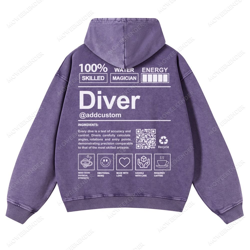 Diver QR Code Custom Unisex Fit Vintage Washed Hoodie
